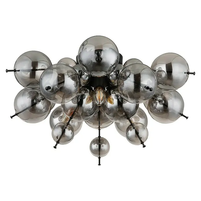 Globo Udo Deckenleuchte - 25 W, Ø x H: 55 x 28 cm, Rauch, Schwarz matt - Elegante Deckenleuchte mit zahlreichen grauen Glaskugeln, die ein modernes und stilvolles Ambiente erzeugt. Ein echter Blickfang für jeden Raum.