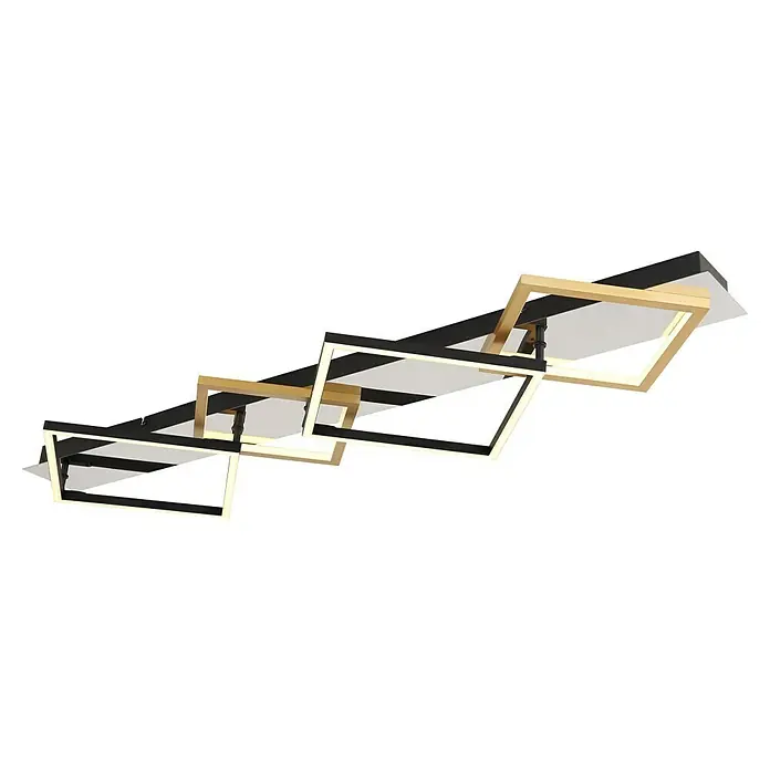 Globo LED-Deckenleuchte Lesina - 40 W, L x B x H: 104,5 x 35,5 x 7 cm, Silber verchromt, Gold gebürstet, Warmweiß - Moderne Deckenleuchte mit quadratischen Rahmen in Gold und Schwarz, die ein elegantes und stilvolles Ambiente schafft.