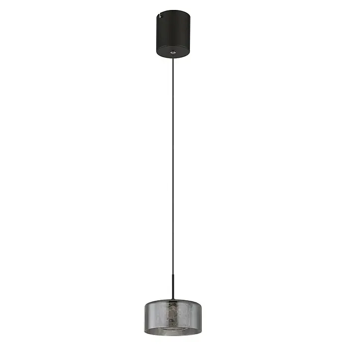 Globo LED-Pendelleuchte rund Fogsy - 6 W, Ø x H: 15 x 150 cm, Rauch, Schwarz, Warmweiß - Die moderne Pendelleuchte mit schwarzer Aufhängung und grauem Glasschirm sorgt für stilvolle Beleuchtung.