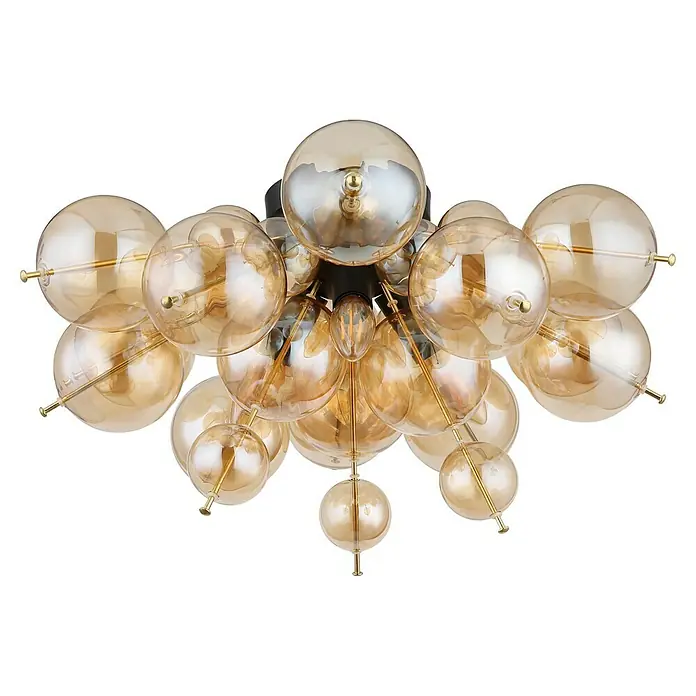 Globo Udo Deckenleuchte - 25 W, Ø x H: 55 x 28 cm, Amber, Schwarz matt - Diese Deckenleuchte mit Glasballons und goldfarbenen Details sorgt für eine elegante Beleuchtung.