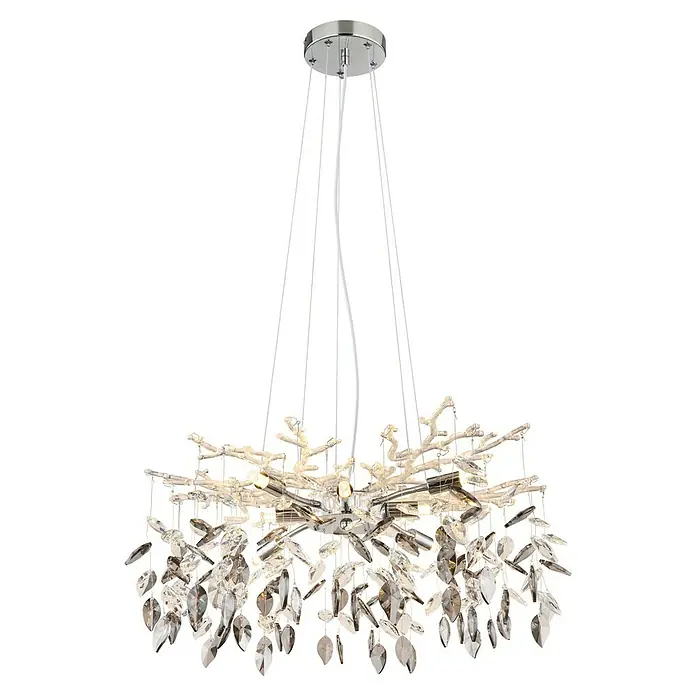 Globo Hängelampe Danna - 8 W, Ø x H: 61 x 120 cm, Chrom/Rauchfarben - Elegante Chrom-Hängeleuchte mit Kristallverzierungen, die ein luxuriöses Ambiente schafft. Perfekt für stilvolle Wohnräume und gehobene Einrichtungen.
