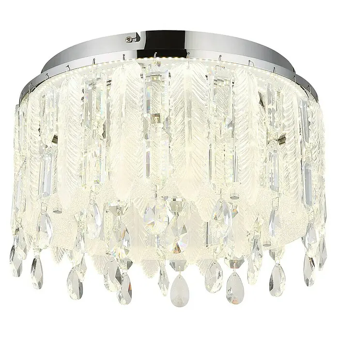 Globo Klunka LED-Deckenleuchte rund - 38 W, Ø x H: 40 x 26 cm, Klar, Silber verchromt, Warmweiß - Elegante Deckenleuchte mit klaren Kristallen und feinen Details, die jedem Raum einen Hauch von Luxus verleiht.