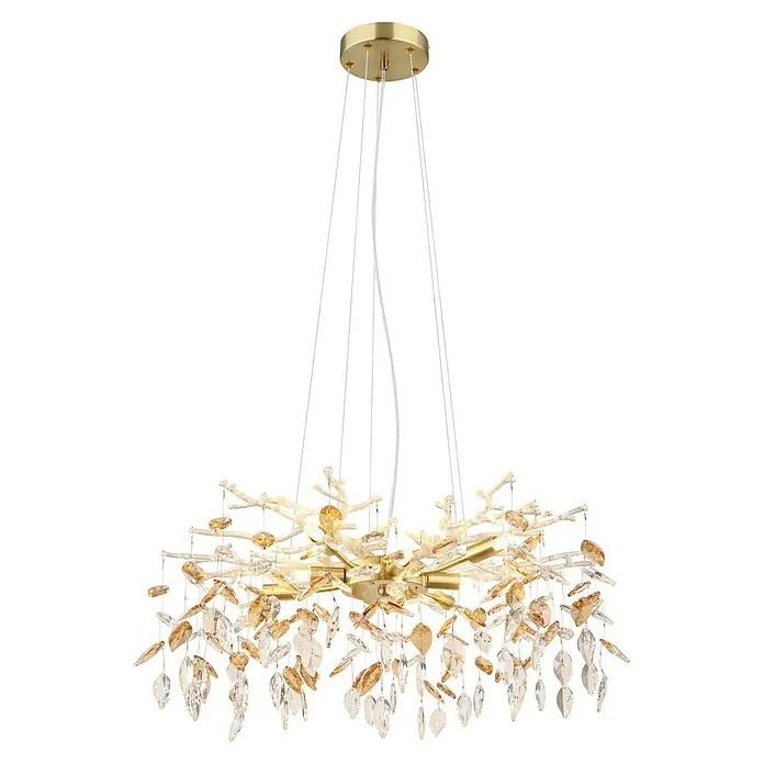 Globo Hängelampe Danna - 8 W, Ø x H: 61 x 120 cm, Gold/Rauchfarben - Elegante Deckenleuchte mit goldenen Akzenten und dekorativen Kristallen. Stilvolle Beleuchtung für ein modernes Ambiente.