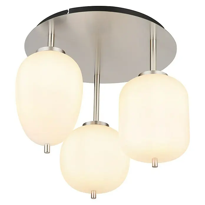 Globo Deckenleuchte Blacky I - 40 W, Ø x H: 100 x 36 cm, Weiß, Nickel matt - Deckenleuchte mit drei opalweißen Glaskugeln und gebürstetem Nickel-Finish für eine elegante Beleuchtung.