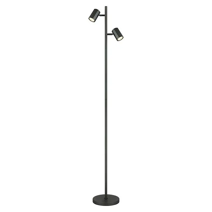 Globo James Stehleuchte - 5 W, Höhe: 158 cm, Grau matt - Stehlampe mit zwei verstellbaren Strahlern für flexible Beleuchtung. Modernes Design in Schwarz, ideal für Wohn- und Arbeitsbereiche.
