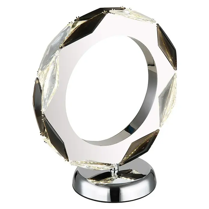 Globo Karilion LED-Tischleuchte - L x B x H: 24 x 13 x 27 cm, Silber verchromt, Klar - Elegante Ringförmige Tischleuchte mit kristallartigen Akzenten und poliertem Chromfuß, ideal für modernes Interieur.