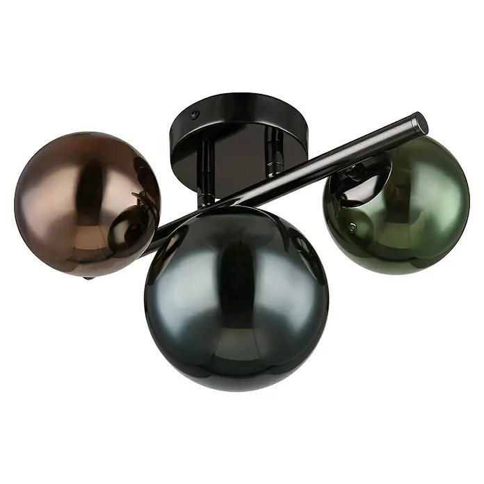 Globo Riha Deckenleuchte - 3,5 W, Ø x H: 28,3 x 18,9 cm, Mehrfarbig, Grau matt, Warmweiß - Moderne Deckenleuchte mit drei kugelförmigen Lampenschirmen in Braun-, Grau- und Grüntönen, die ein stilvolles Ambiente erzeugt.