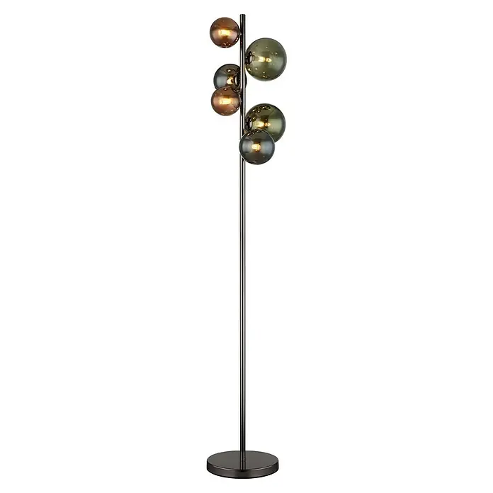 Globo Riha LED-Stehleuchte - 3,5 W, Höhe: 155 cm, Grau matt, Mehrfarbig, Warmweiß - Elegante Stehleuchte mit mehreren Glasleuchten in verschiedenen Farbtönen. Das moderne Design passt perfekt in jedes Wohnzimmer.