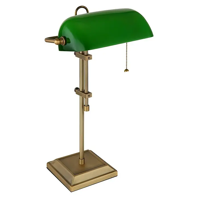 Globo Tischleuchte Antique eckig - 40 W, L x B x H: 26,5 x 18 x 36 cm, Gold, Grün - Elegante Bankerlampe mit grünem Schirm und Messingfuß, die jedem Schreibtisch einen Hauch von klassischem Stil verleiht.