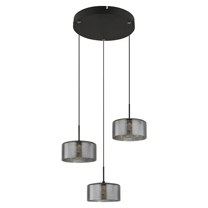 Globo LED-Pendelleuchte rund Fogsy - 24 W, Ø x H: 40 x 150 cm, Rauch, Schwarz, Warmweiß - Die moderne Hängeleuchte mit drei grau getönten Glasschirmen sorgt für stilvolle Beleuchtung. Perfekt für moderne Wohnräume.