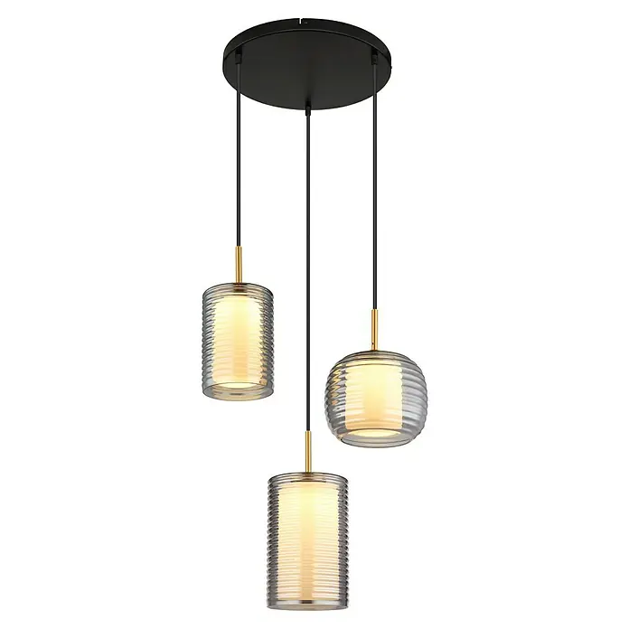 Globo LED-Pendelleuchte rund Lampigna - 27 W, Ø x H: 50 x 150 cm, Weiß opal, Schwarz matt - Elegante Pendelleuchte mit drei stilvollen Glaslampenschirmen, die ein warmes, einladendes Licht verbreiten. Perfekt für moderne Wohnräume.
