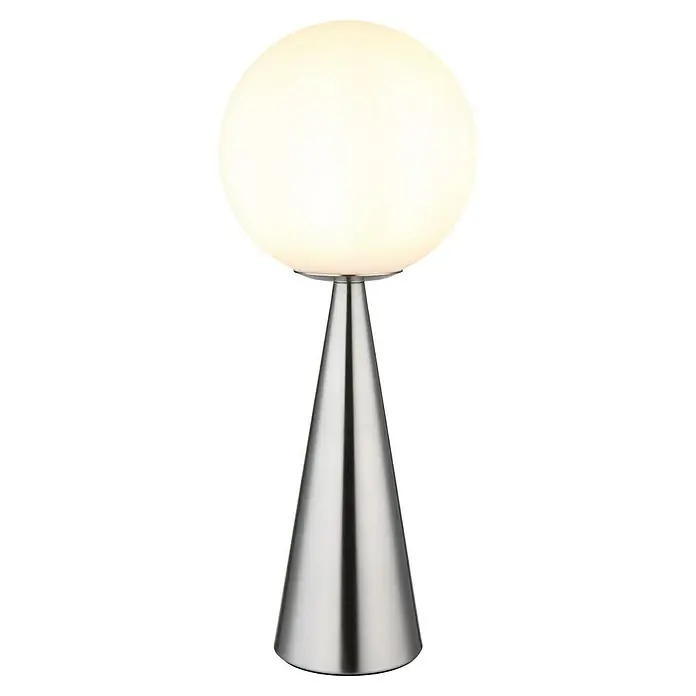 Globo Tischleuchte Pinapl - Ø x H: 20 x 49,5 cm, Nickel matt, Weiß opal - Moderne Tischleuchte mit kugelförmigem Lampenschirm und konischem Metallsockel, ideal für stilvolle Beleuchtung im Wohnbereich.