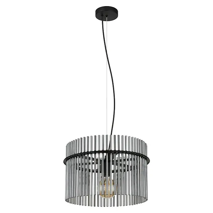 Globo Gorley LED-Pendelleuchte rund - 60 W, Ø x H: 40 x 150 cm, Rauch, Schwarz matt - Elegante Pendelleuchte mit zylindrischen Chromstäben und schwarzer Aufhängung. Ideal für modernes Ambiente und stilvolle Beleuchtung.