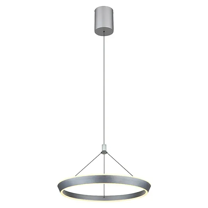 Globo LED-Pendelleuchte rund Ferra - 40 W, Ø x H: 50 x 180 cm, Titanfarben gebürstet, Warmweiß - Elegante LED-Hängeleuchte in Silber. Das moderne Design mit dem runden Leuchtkörper sorgt für stilvolle Beleuchtung im Raum.
