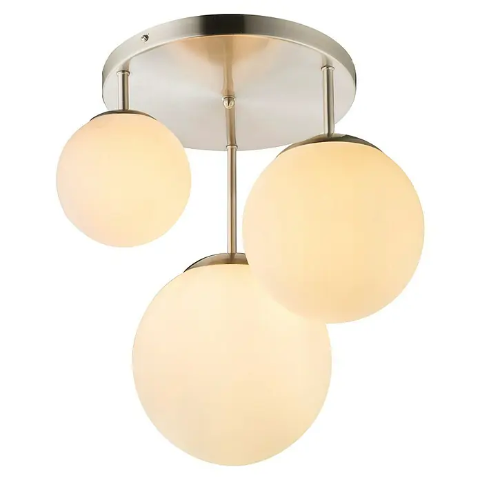 Globo Joel Pendelleuchte - 60 W, Ø x H: 25 x 44 cm, Nickel matt, Weiß opal - Moderne Deckenleuchte mit drei leuchtenden Kugeln in sanftem Weißton, ideal für stilvolle Beleuchtungslösungen.