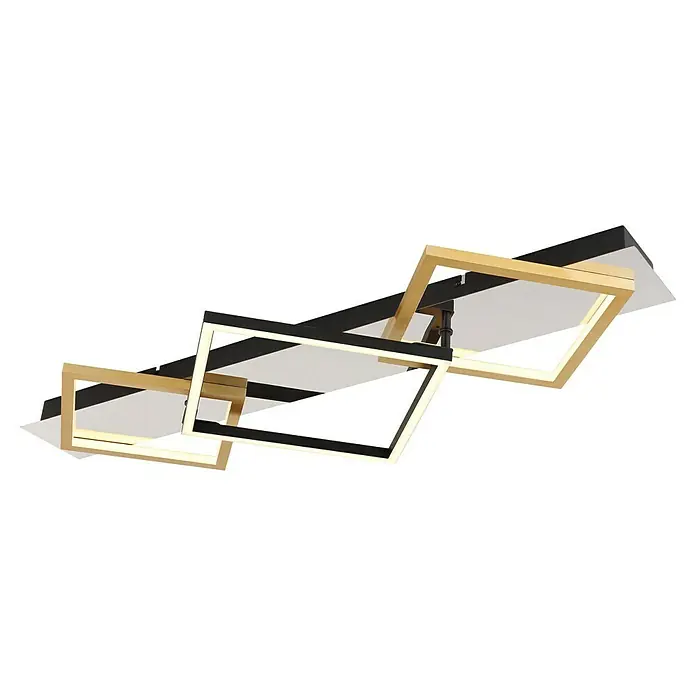 Globo LED-Deckenleuchte Lesina - 32 W, L x B x H: 78 x 35,5 x 7 cm, Silber verchromt, Gold gebürstet, Warmweiß - Elegante Deckenleuchte mit modernem Design. Die quadratischen Elemente in Gold und Schwarz bieten eine stilvolle Beleuchtung für jeden Raum.
