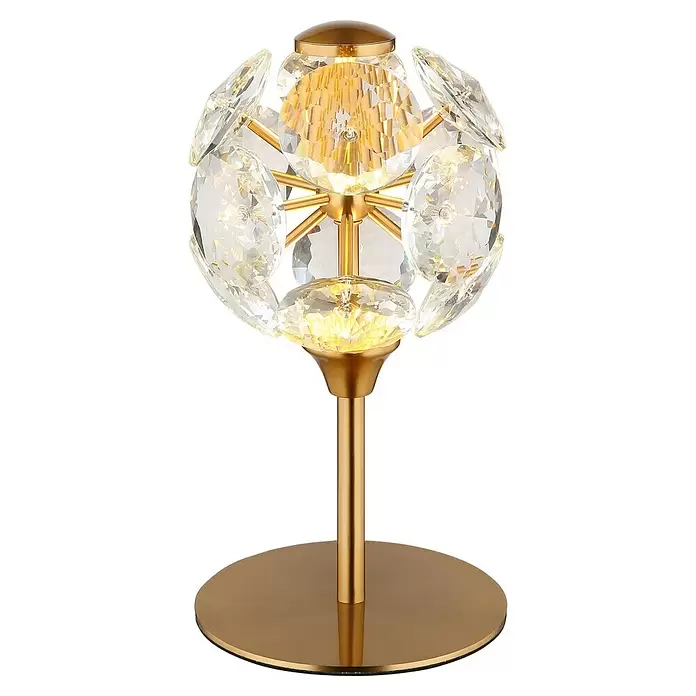 Globo Virina LED-Tischleuchte rund - Ø x H: 15 x 26,5 cm, Goldfarben, Klar - Goldfarbene Tischleuchte mit kugelförmigem Kristalldiffusor, bestehend aus facettierten Kristallelementen und rundem Sockel.