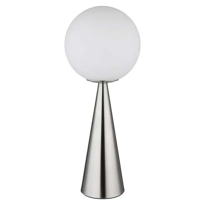 Globo Tischleuchte Pinapl - Ø x H: 20 x 49,5 cm, Nickel matt, Weiß opal - Elegante Tischleuchte mit einem kugelförmigen Lampenschirm und einem konischen, silberfarbenen Fuß. Perfekt für stilvolle Beleuchtung in jedem Raum.