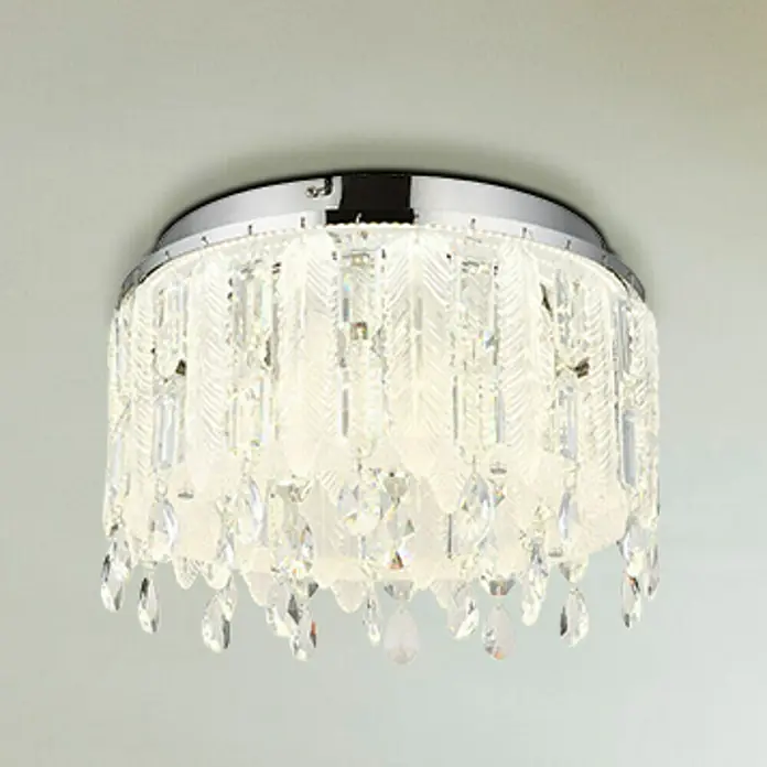 Globo Klunka LED-Deckenleuchte rund - 38 W, Ø x H: 40 x 26 cm, Klar, Silber verchromt, Warmweiß - Elegante Deckenleuchte mit Chromfassung und herabhängenden Kristallanhängern, die jedem Raum einen Hauch von Luxus verleihen.