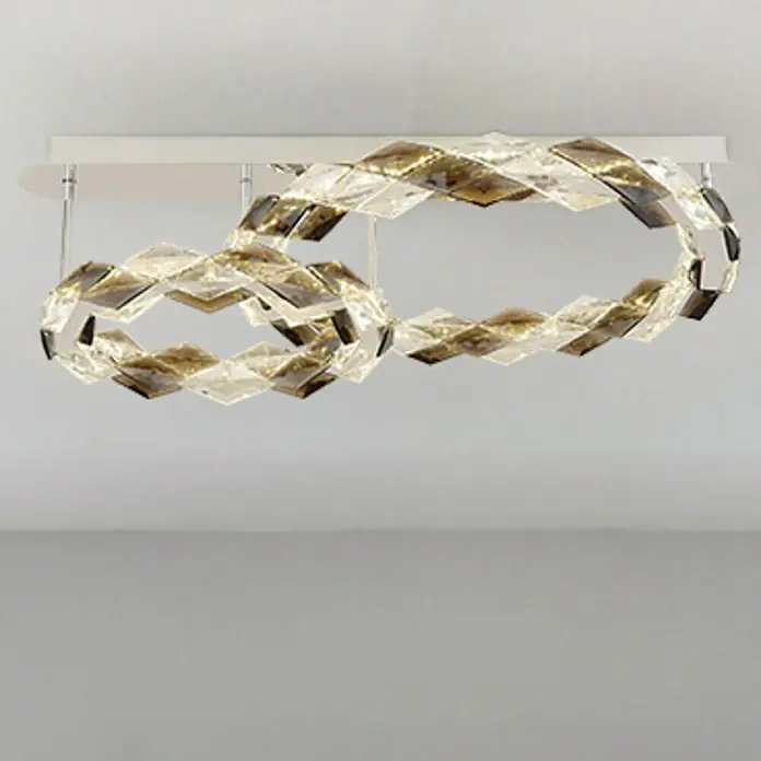 Globo Karilion LED-Deckenleuchte - 50 W, Ø x H: 60 x 24 cm, Rauch, Silber verchromt, Warmweiß - Elegante LED-Deckenleuchte mit zwei ineinander verschlungenen Ringen aus klaren und bernsteinfarbenen Kristallen. Stilvolle Beleuchtung für jeden Raum.