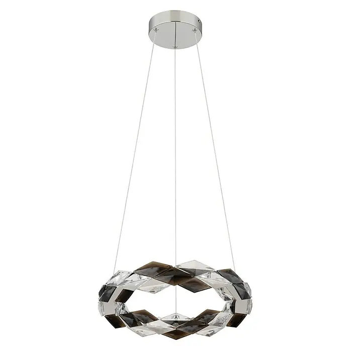 Globo Karilion LED-Pendelleuchte rund - 24 W, Ø x H: 37 x 130 cm, Rauch, Silber verchromt - Moderne LED-Hängeleuchte mit Kristallakzenten für eine elegante Beleuchtung im Raum. Das Design ist raffiniert und stilvoll.