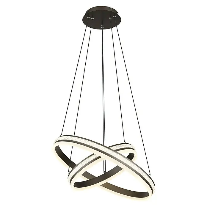 Globo Grouni LED-Pendelleuchte rund - 60 W, Ø x H: 60 x 120 cm, Titanfarben gebürstet - Moderne LED-Hängeleuchte mit verschlungenen Ringen.