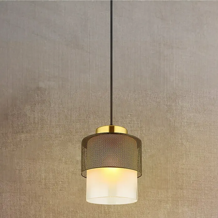 Globo Pendelleuchte Olga - 60 W, Ø x H: 18 x 120 cm, Rauch, Schwarz matt - Elegante Pendelleuchte mit goldenem Akzent und durchbrochenem Lampenschirm für stimmungsvolles Licht in jedem Raum.