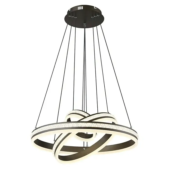 Globo Grouni LED-Pendelleuchte - 70 W, Titanfarben gebürstet - Moderne LED-Pendelleuchte mit verschlungenen Ringen und funkelnden Akzenten, ideal für stilvolle Beleuchtung.