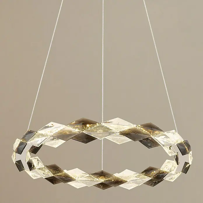 Globo Karilion LED-Pendelleuchte rund - 36 W, Ø x H: 55 x 130 cm, Rauch, Silber verchromt - Elegante LED-Hängeleuchte in Ringform mit Kristallglas, die ein modernes und stilvolles Ambiente schafft.