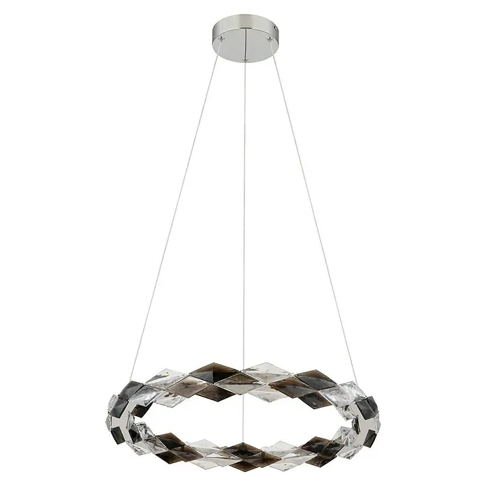 Globo Karilion LED-Pendelleuchte rund - 36 W, Ø x H: 55 x 130 cm, Rauch, Silber verchromt - Elegante Kristall-Hängeleuchte mit einem modernen runden Design, ideal für stilvolle Innenräume. Die Leuchte sorgt für eine luxuriöse Beleuchtung.