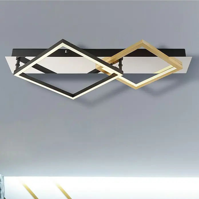 Globo LED-Deckenleuchte Lesina - 24 W, Silber verchromt, Gold gebürstet, Warmweiß - Elegante Deckenleuchte mit geometrischen Formen in Schwarz und Gold. Modernes Designelement für stilvolle Innenräume.
