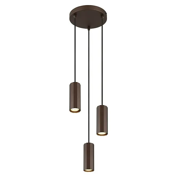 Globo James Pendelleuchte - 25 W, Ø x H: 20 x 120 cm, Bronzefarben matt - Diese Hängeleuchte verfügt über drei zylinderförmige Lampen in Bronze mit warmen Lichtquellen. Stilvolle Beleuchtung für jeden Raum.
