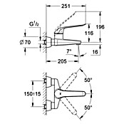 Grohe Euroeco Special Waschtischarmatur (Wandmontage, Chrom, Glänzend, Ausladung Armatur: 204 mm, Mit Einhandbedienhebel) | BAUHAUS