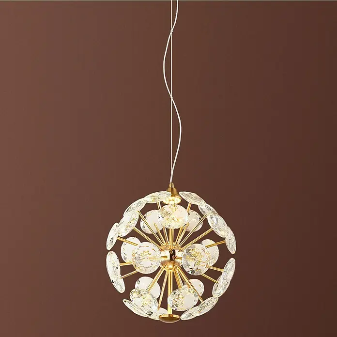 Globo Virina LED-Pendelleuchte rund - 16 W, Ø x H: 28 x 150 cm, Klar, Gold - Elegante Pendelleuchte mit goldenem Gestell und kristallenen Verzierungen.