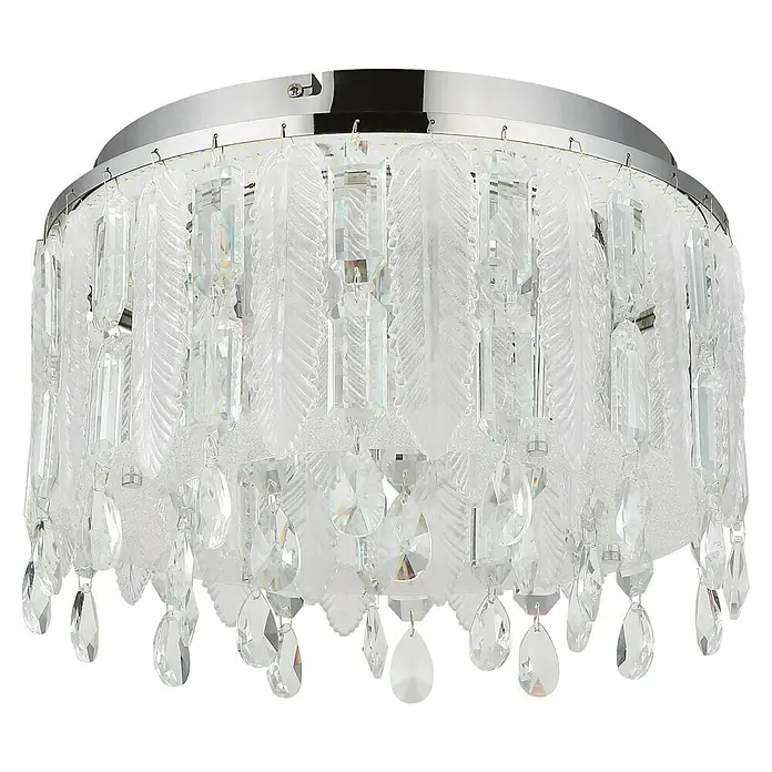 Globo Klunka LED-Deckenleuchte rund - 38 W, Ø x H: 40 x 26 cm, Klar, Silber verchromt, Warmweiß - Funkelnde Deckenleuchte mit Kristallverzierungen, die jedem Raum einen Hauch von Eleganz verleiht.\n