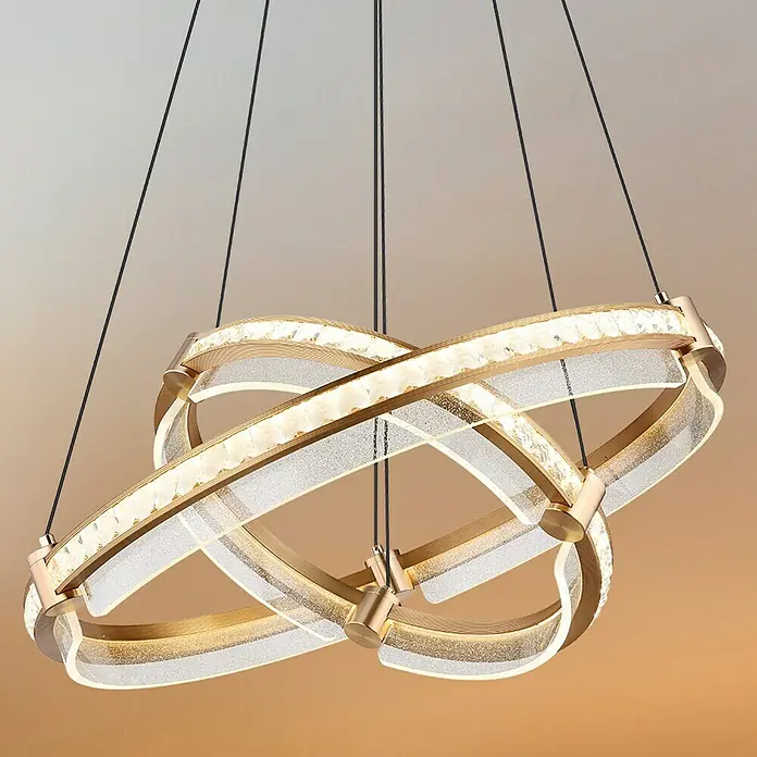 Globo Blondie LED-Pendelleuchte - 78 W, 60 x 120 cm, Gold, Gold, Mehrfarbig - Elegante LED-Pendelleuchte mit verschlungenen Ringen in Goldoptik. Das moderne Design sorgt für stilvolle Beleuchtung im Raum.
