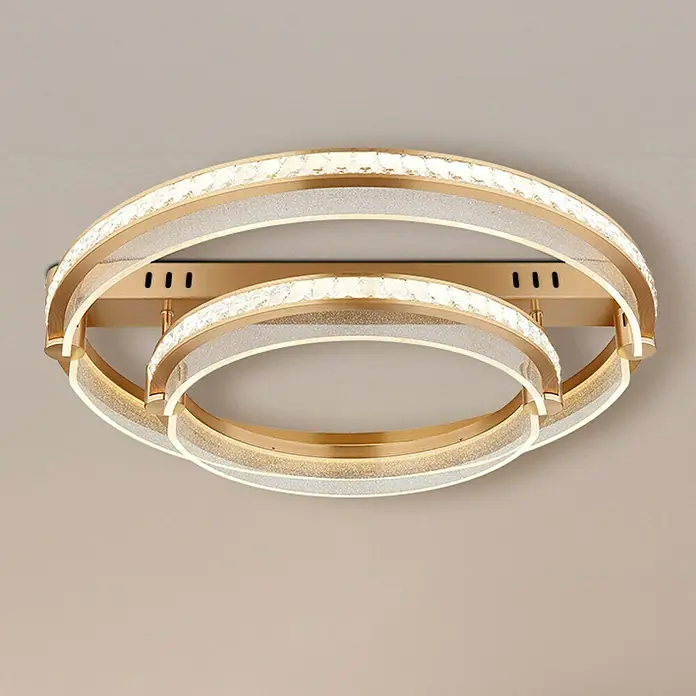 Globo Blondie LED-Deckenleuchte rund - 78 W, Ø x H: 60 x 17 cm, Gold, Mehrfarbig - Elegante Deckenleuchte mit goldenen Ringen und Kristalldetails für eine stilvolle Beleuchtung im Raum.