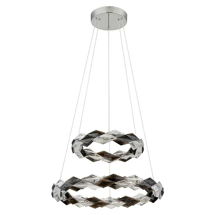 Globo Karilion LED-Pendelleuchte rund - 50 W, Ø x H: 55 x 130 cm, Rauch, Silber verchromt - Elegante Hängeleuchte mit zwei kristallverzierten Ringen, die ein raffiniertes Lichtspiel erzeugen. Perfekt für moderne Wohnräume.