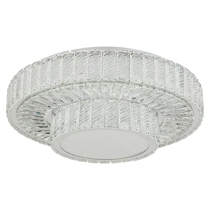 Globo Mucky LED-Deckenleuchte rund - 50 W, Ø x H: 50 x 17,3 cm, Klar, Silber verchromt, Warmweiß - Eine elegante Deckenleuchte mit Kristallelementen, die ein luxuriöses Ambiente erzeugt und jeden Raum aufwertet.