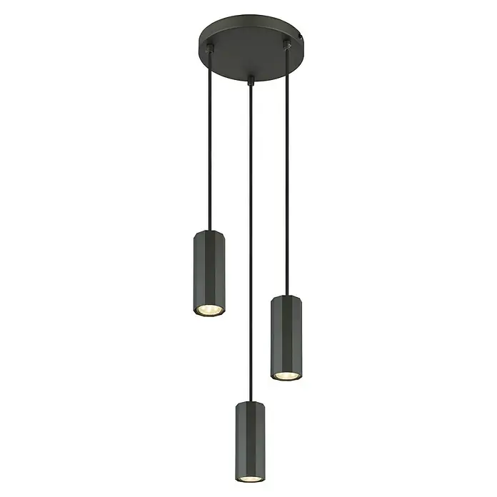 Globo James Pendelleuchte - 25 W, Ø x H: 20 x 120 cm, Grau matt - Moderne schwarze Pendelleuchte mit drei zylindrischen Lampenschirmen, die ein warmes Licht abgeben. Das schlichte Design ergänzt viele Einrichtungsstile.