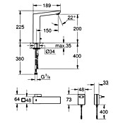 Grohe Eurocube Waschtischarmatur mit Temperaturregulierung, netzbetrieben (Infrarot-Elektronik, Chrom) | BAUHAUS