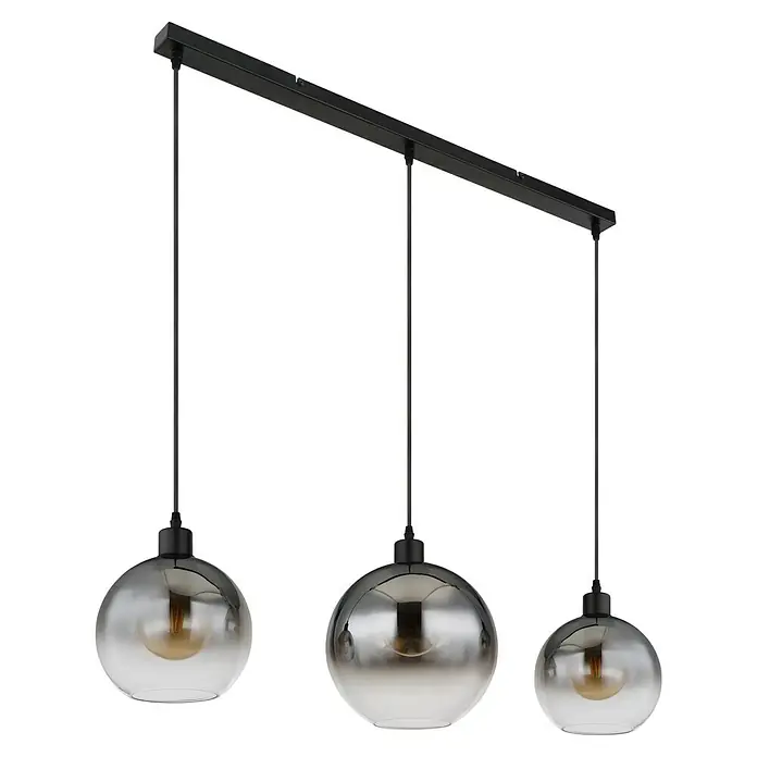 Globo Newcastle LED-Pendelleuchte - 60 W, L x B x H: 95 x 25 x 120 cm, Rauch, Schwarz matt - Moderne Pendelleuchte mit drei rauchfarbenen Glaskugeln an einer schwarzen Halterung. Stilvolle Beleuchtung für jeden Raum.
