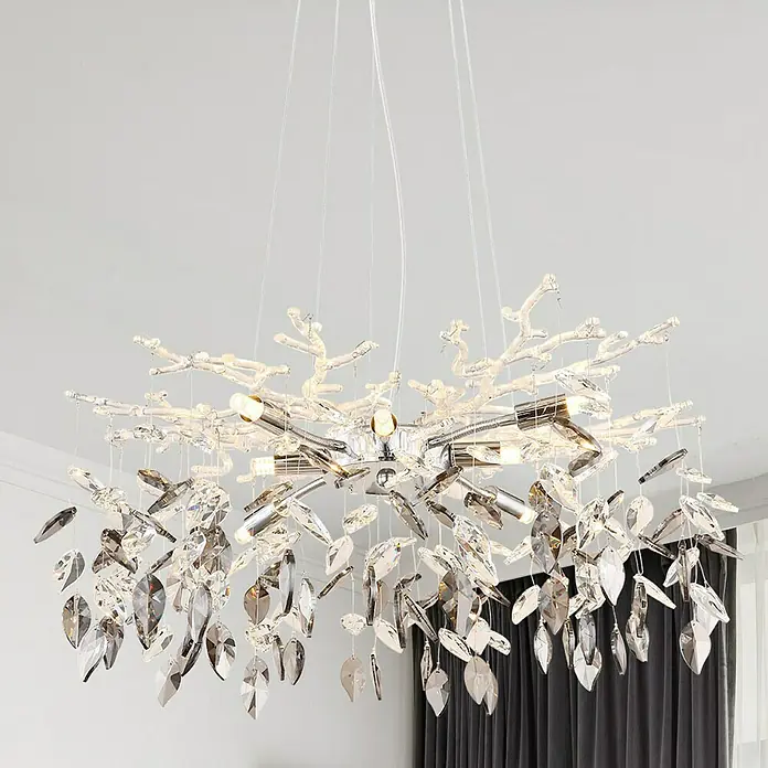 Globo Hängelampe Danna - 8 W, Ø x H: 61 x 120 cm, Chrom/Rauchfarben - Eine elegante, moderne Pendelleuchte mit Kristallverzierungen, die ein luxuriöses Ambiente schafft. Das Lichtspiel betont das Design.