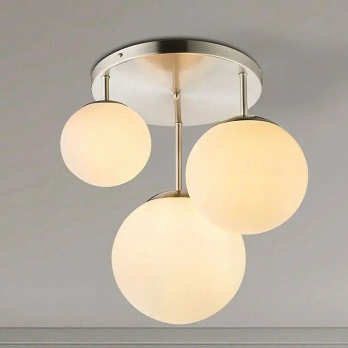 Globo Joel Pendelleuchte - 60 W, Ø x H: 25 x 44 cm, Nickel matt, Weiß opal - Deckenleuchte mit drei runden Lampenschirmen. Elegante Deckenleuchte, die jeden Raum mit ihrem modernen Design aufwertet.