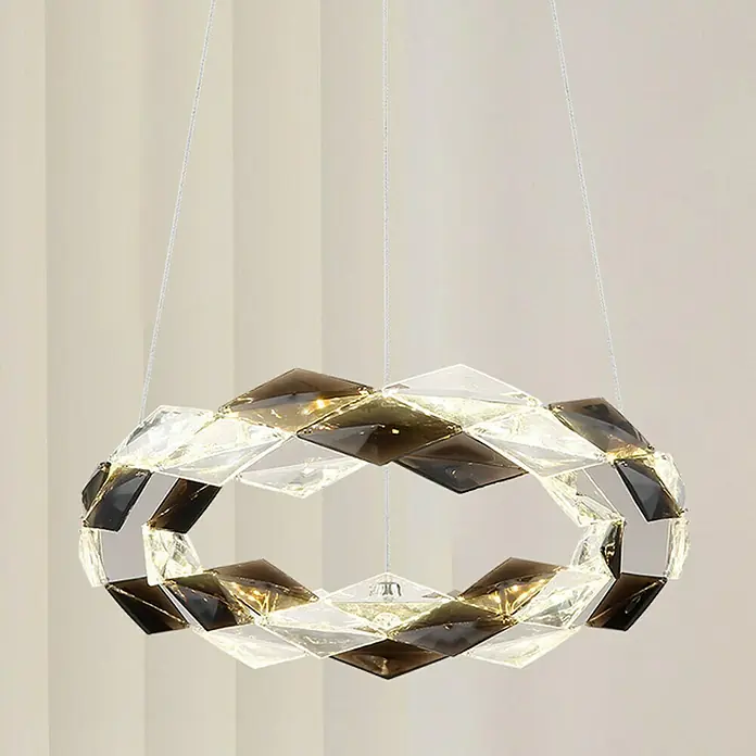 Globo Karilion LED-Pendelleuchte rund - 24 W, Ø x H: 37 x 130 cm, Rauch, Silber verchromt - Moderne LED-Deckenleuchte in Ringform mit klaren und braunen Kristallelementen, die ein elegantes Lichtdesign erzeugt.