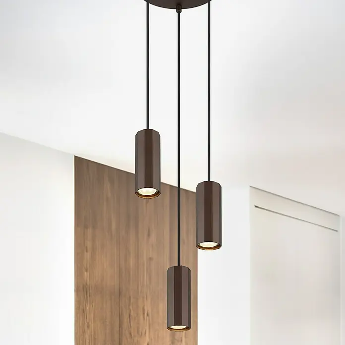 Globo James Pendelleuchte - 25 W, Ø x H: 20 x 120 cm, Bronzefarben matt - Ein schickes, modernes 3-flammiges Pendelleuchten-Set in Braun, das eine stilvolle Beleuchtungslösung für jeden Raum bietet.