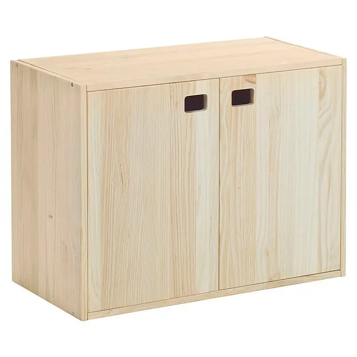 Astigarraga Dinamic Armario multiusos de madera - 33 x 70,8 x 53,5 cm, Natural - Imagen de un armario de madera clara con dos puertas y tiradores rectangulares para un hogar ordenado y organizado.