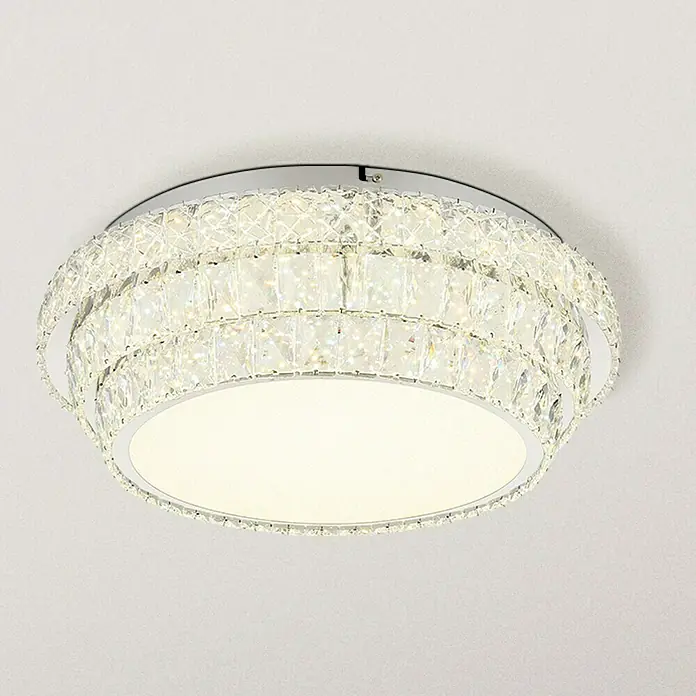 Globo LED-Deckenleuchte rund Klara - 48 W, Klar, Klar, Mehrfarbig, Ø x H: 50 x 15,5 cm - Kristall-Deckenleuchte: Elegante Deckenleuchte mit schimmernden Kristallen und glänzendem Chrom, die jeden Raum mit Stil und Luxus erhellt.