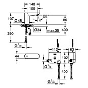 Grohe Euroeco Waschtischarmatur mit Temperaturregulierung, mit Powerbox (Chrom, Infrarot-Elektronik) | BAUHAUS