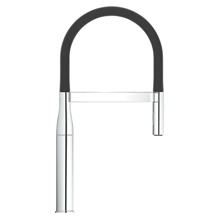 Grohe Essence Spültischarmatur - Chrom, Glänzend - Moderne Küchenarmatur mit flexiblem, schwarzem Auslauf und glänzenden Chromdetails.
